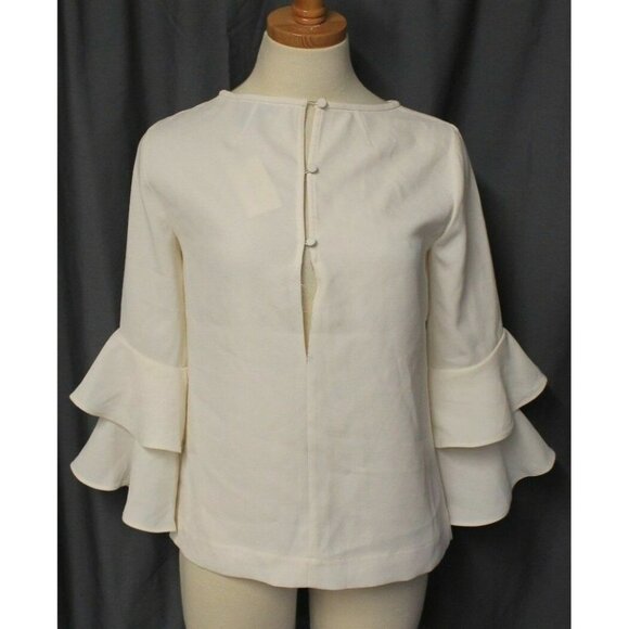 J CREW WOMEN'S TIERED BELL-SLEEVE TOP IN DRAPEY CREPE IVORY H2197 NEW SIZE 00 - Picture 2 of 3